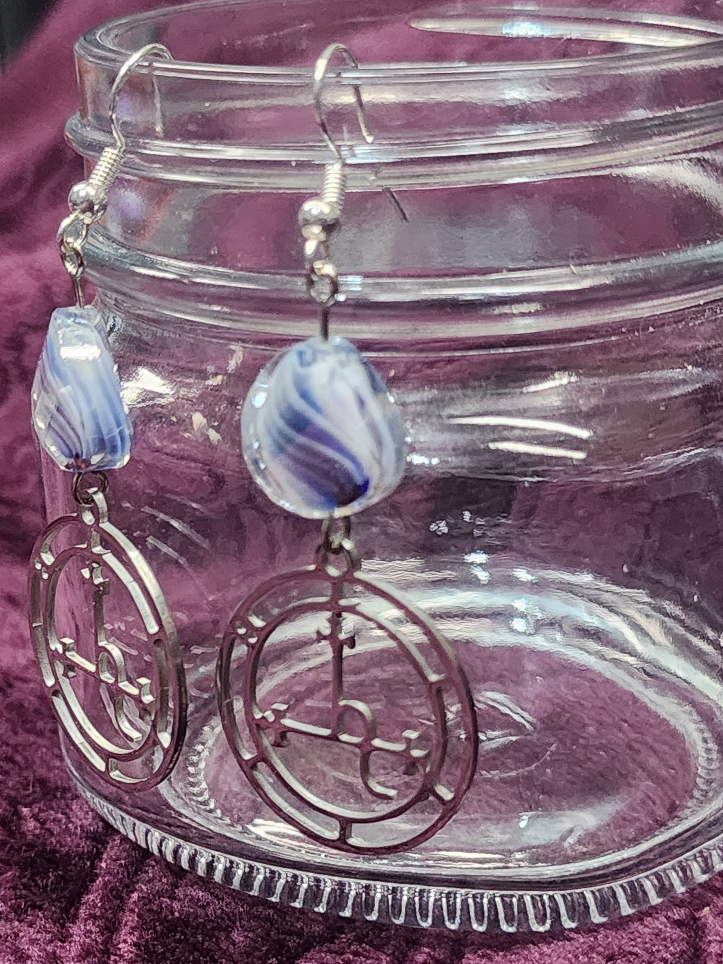 Blue Swirl Lilith sigil earrings