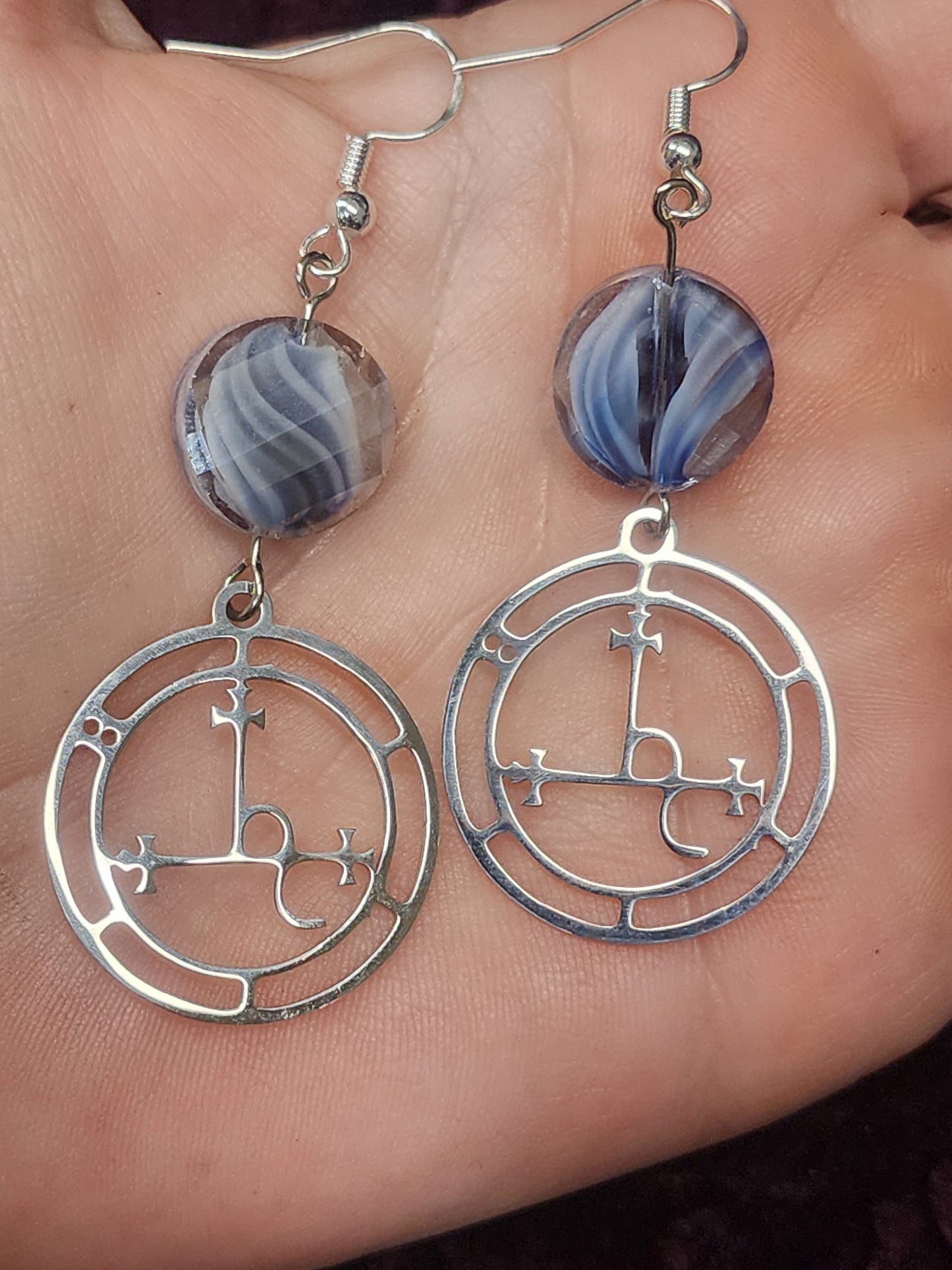 Blue Swirl Lilith sigil earrings