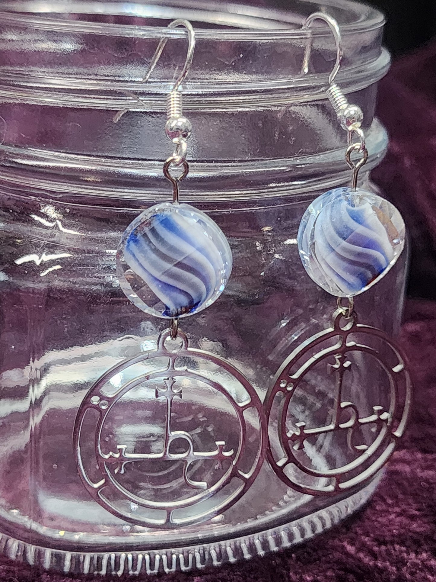 Blue Swirl Lilith sigil earrings