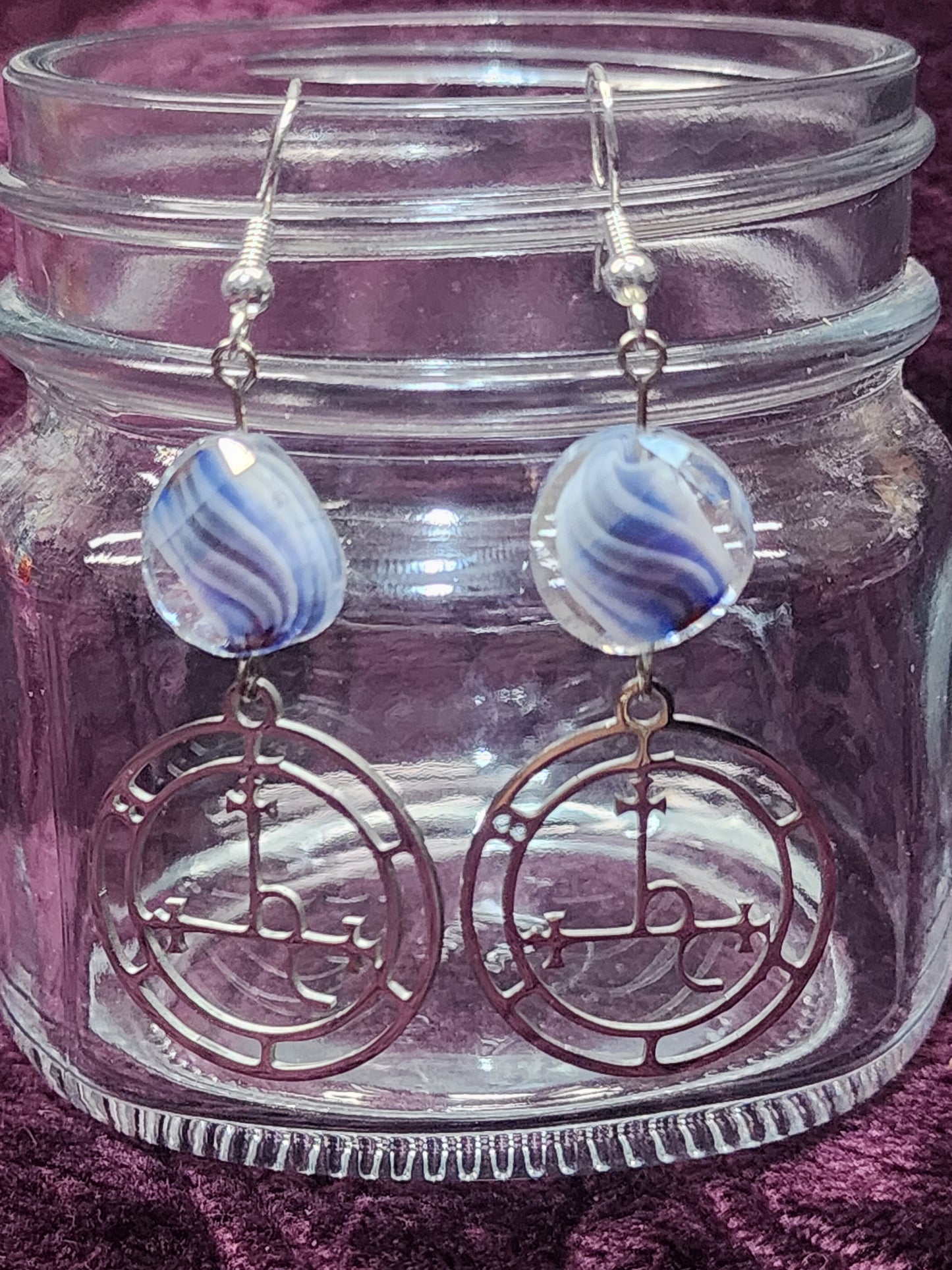 Blue Swirl Lilith sigil earrings