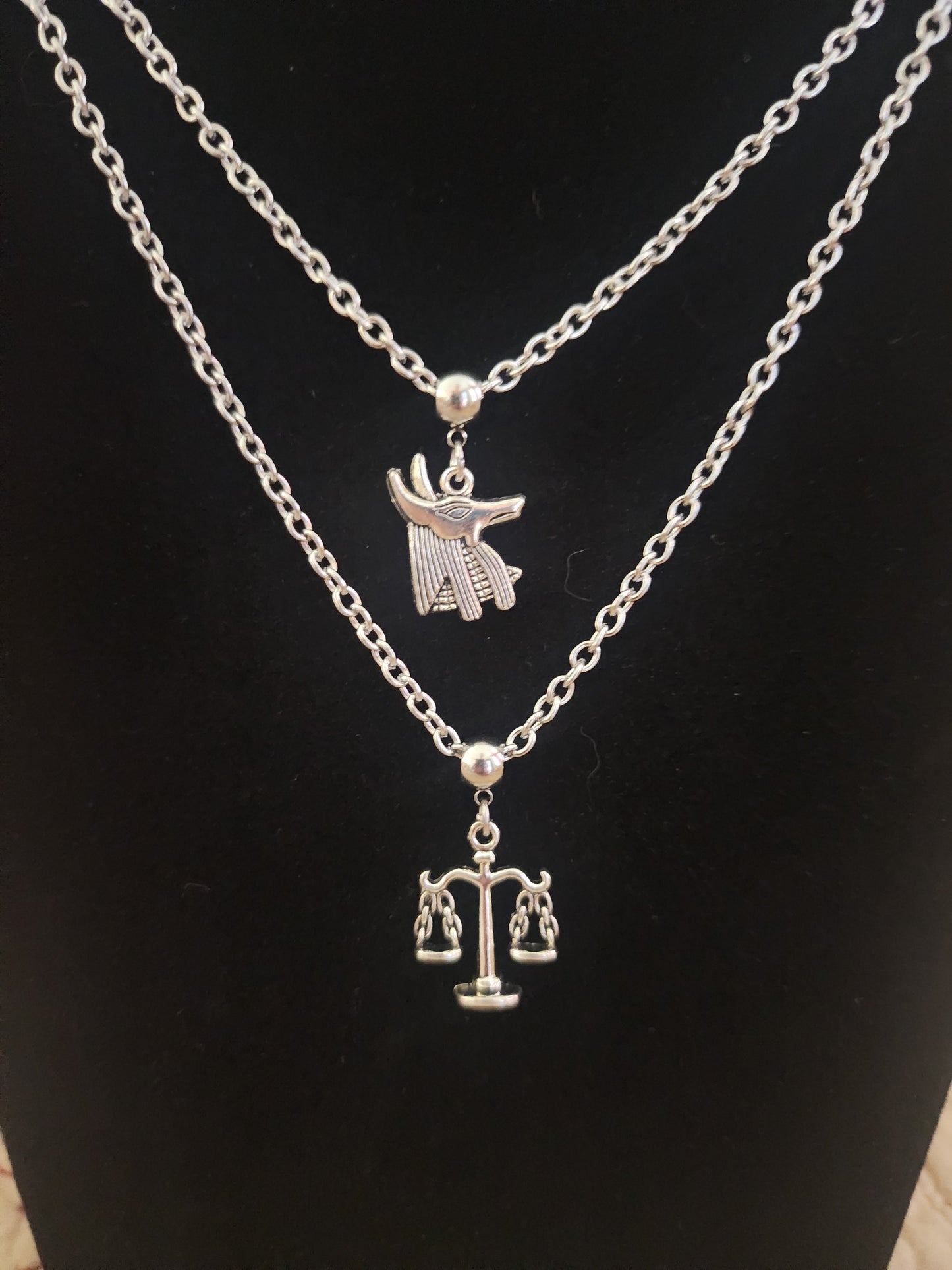 Anubis, Egyptian God of the Afterlife, double strand necklace