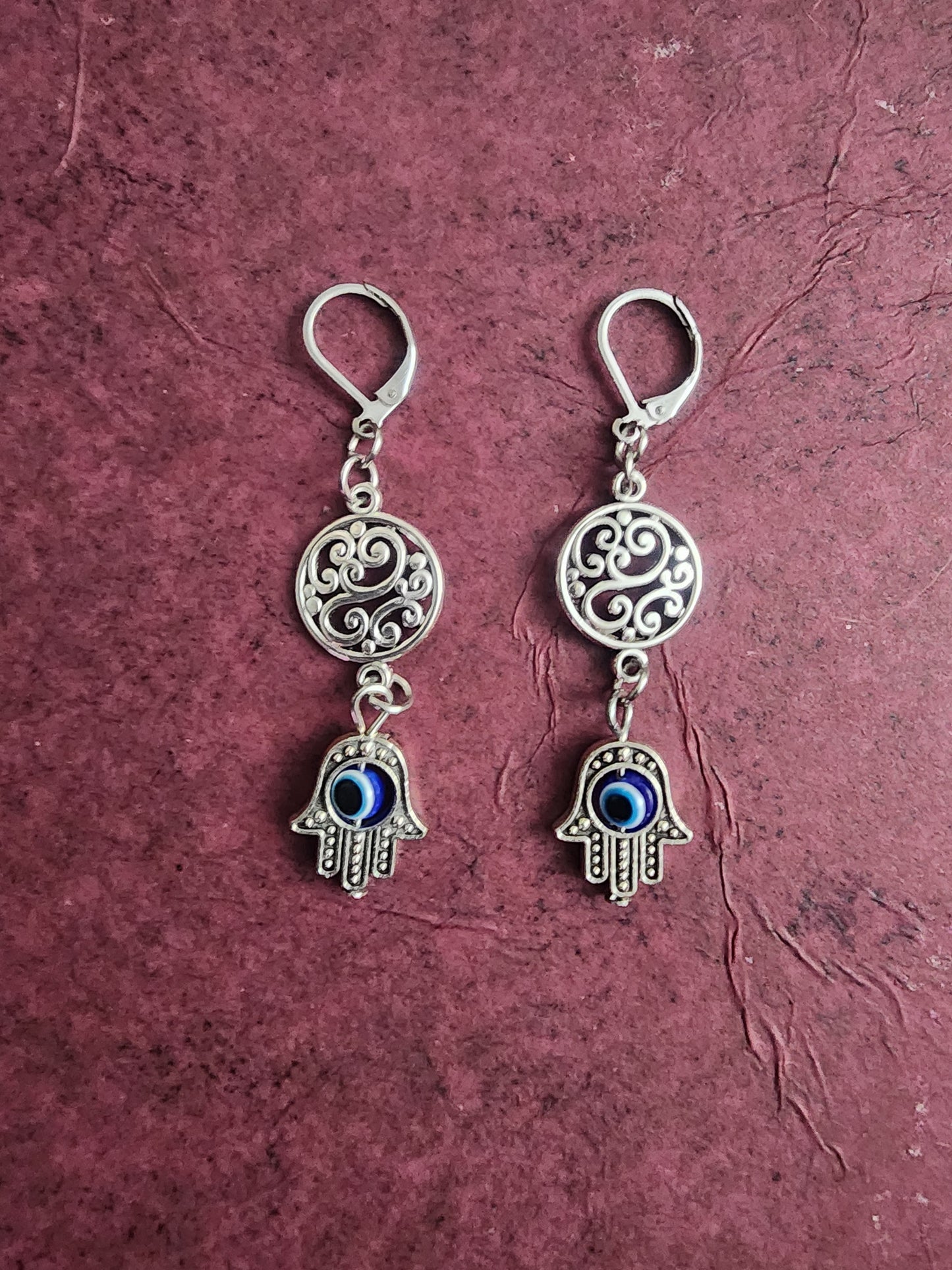 Filigree Hamsa Evil Eye earrings