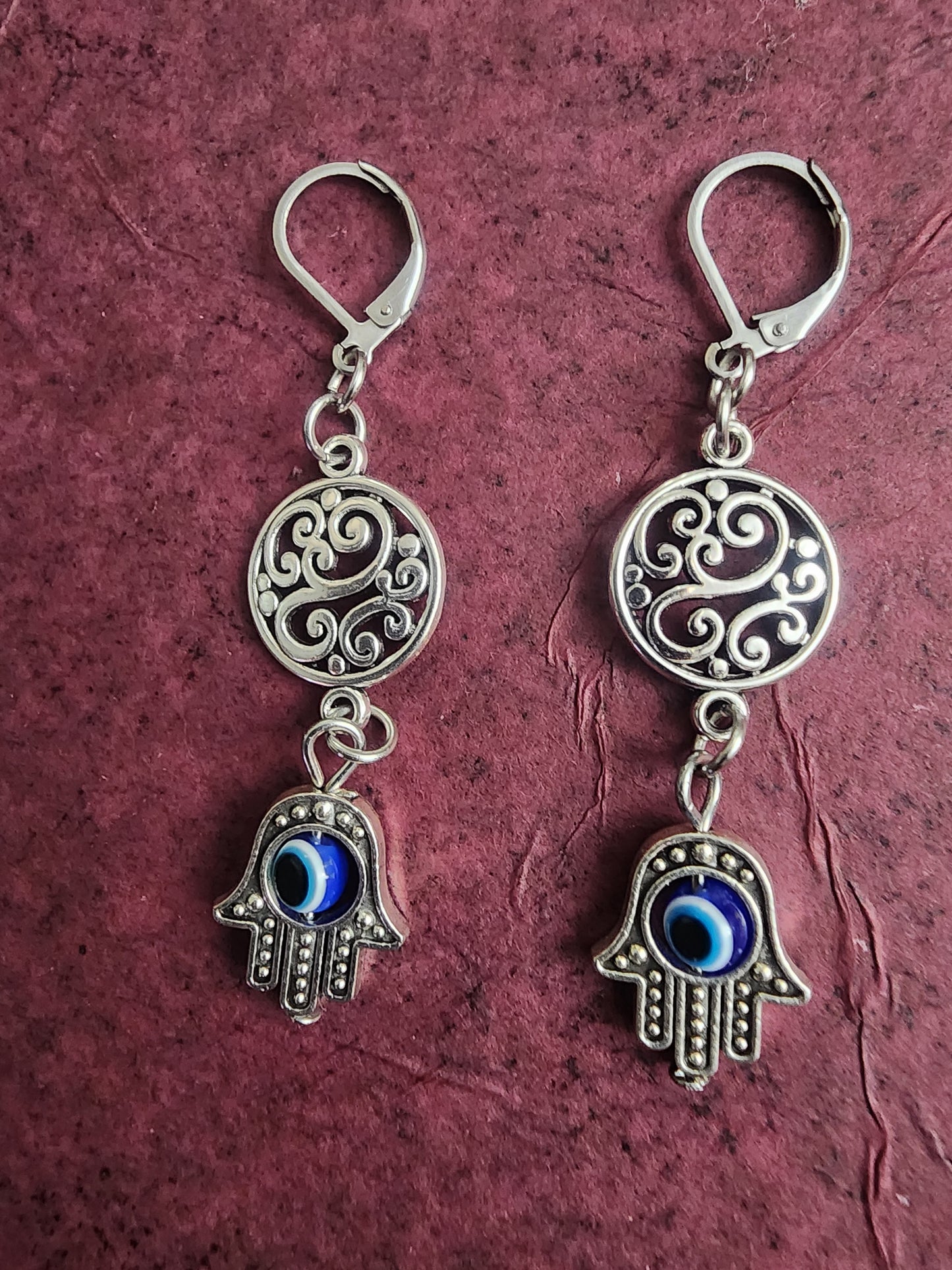 Filigree Hamsa Evil Eye earrings