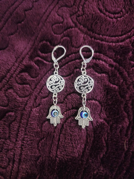 Filigree Hamsa Evil Eye earrings