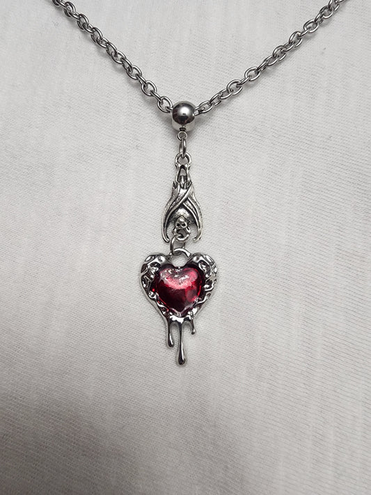 Vampire Bat with Bleeding Heart necklace