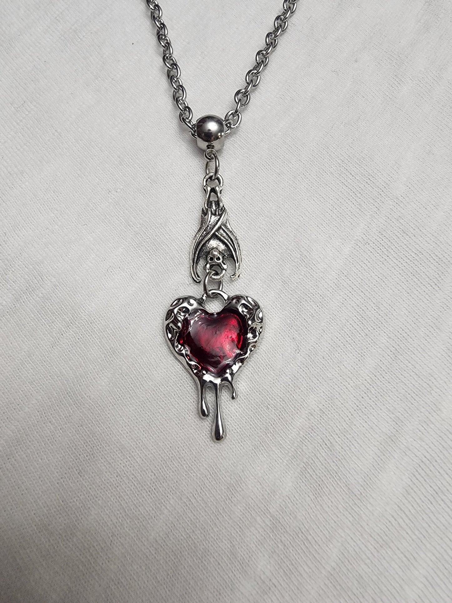 Vampire Bat with Bleeding Heart necklace