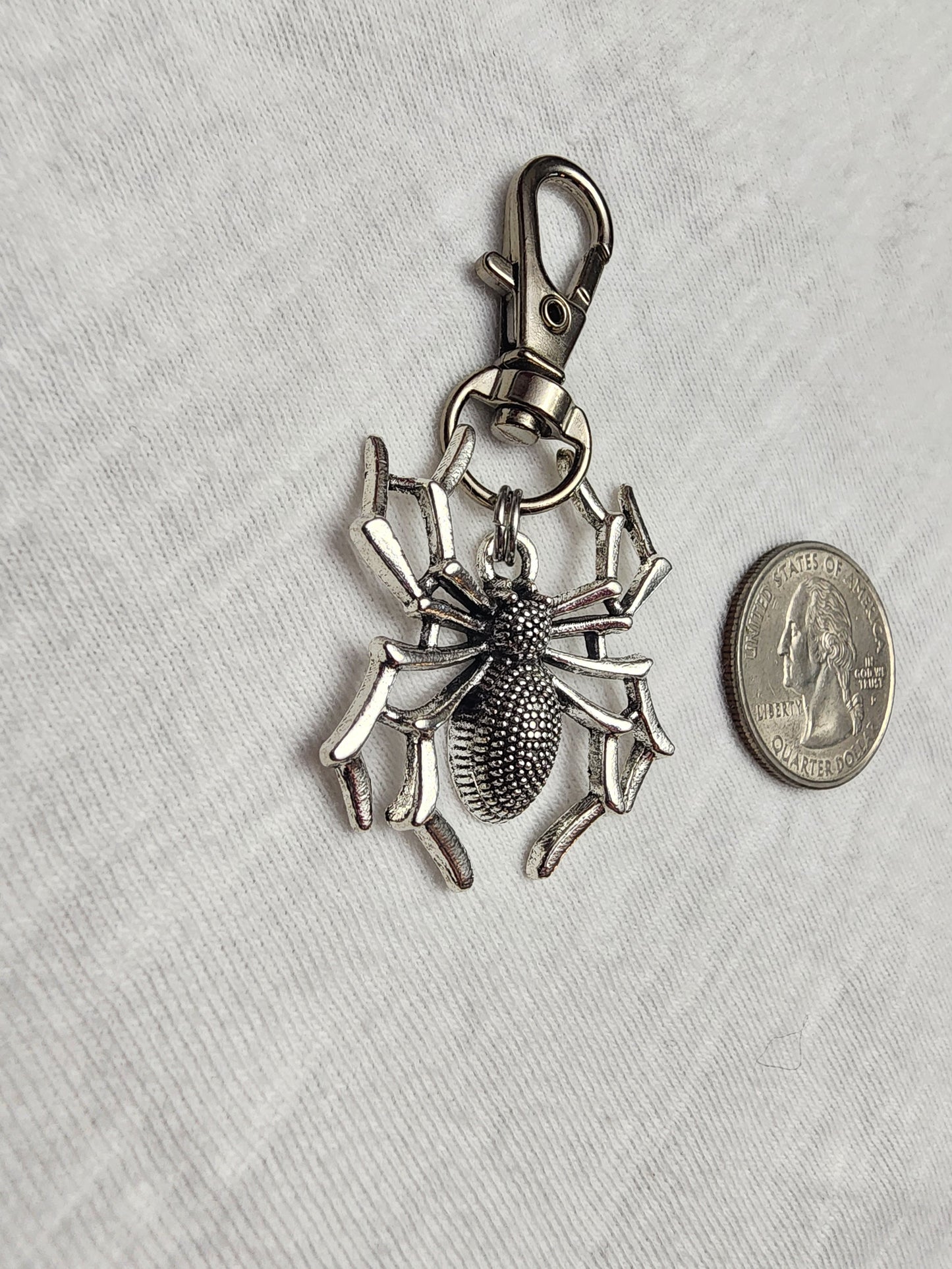 Spider zipper pull or key clip