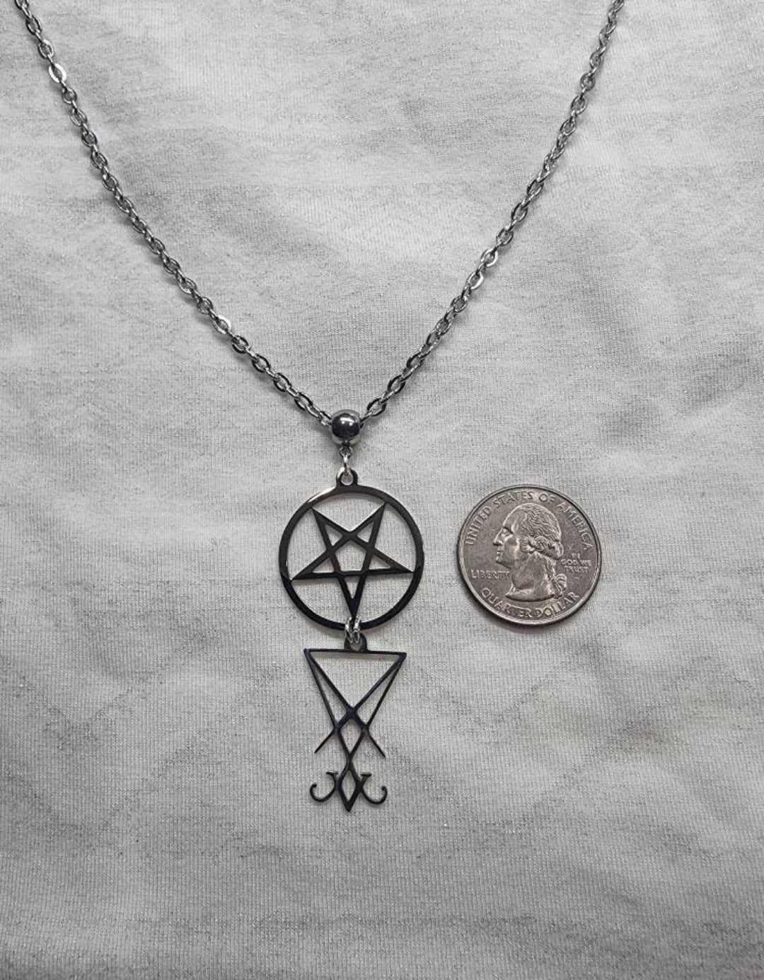 Lucifer Sigil with Inverted Pentagram on stainless steel Necklace