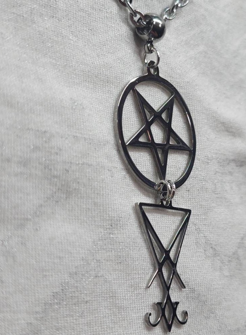 Lucifer Sigil with Inverted Pentagram on stainless steel Necklace