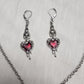 Vampire Bat with Bleeding Heart necklace and earrings set