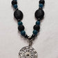 Sterling silver Sun and moon mandala on lava, apatite and hematite necklace