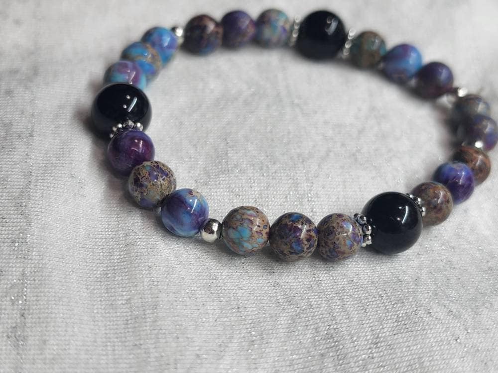 Sea sediment Jasper with black Tourmaline stretch bracelet