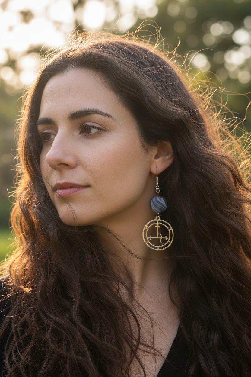Blue Swirl Lilith sigil earrings